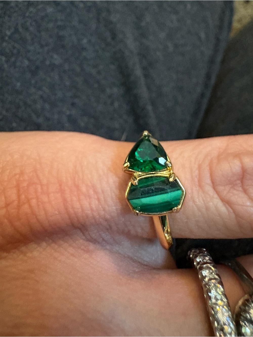 Gorgeous Kendra Scott Gold Ring with Green Stones size 7
